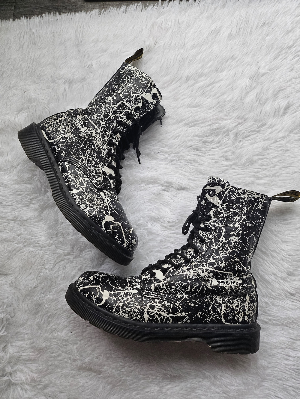 Black and White Splatter Dr. Marten Combat Boots